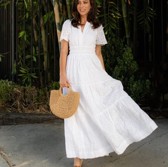 NWT Anthropologie white eyelet somerset maxi dress L - Picture 2 of 5